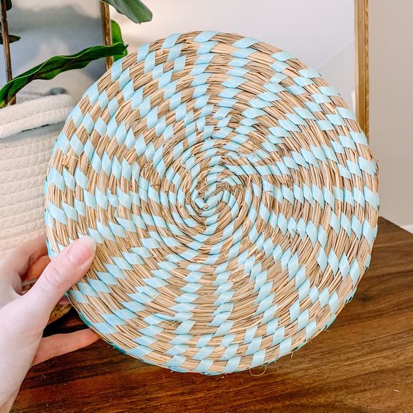 Boho Blue Woven Wicker Storage Basket Bowl - Picture 6 of 6